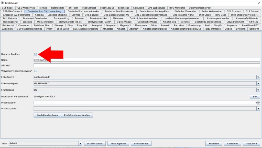 DeutschePost DV sandbox