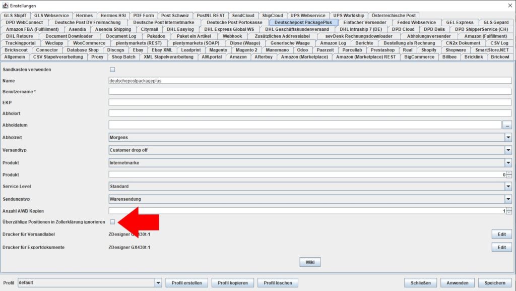 Deutsche Post PP zollerklärung ignorieren