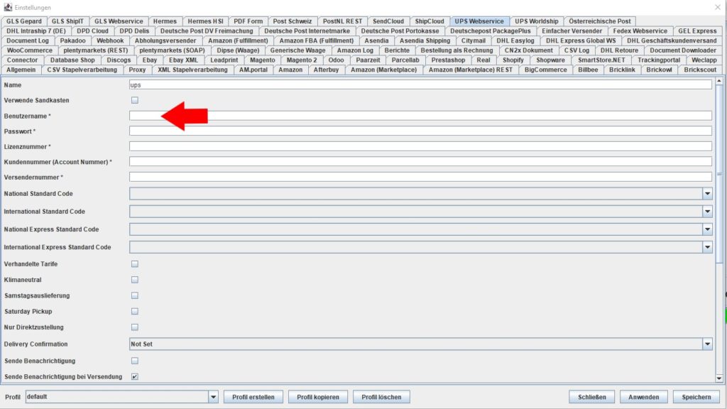 UPS Webservice benutzername