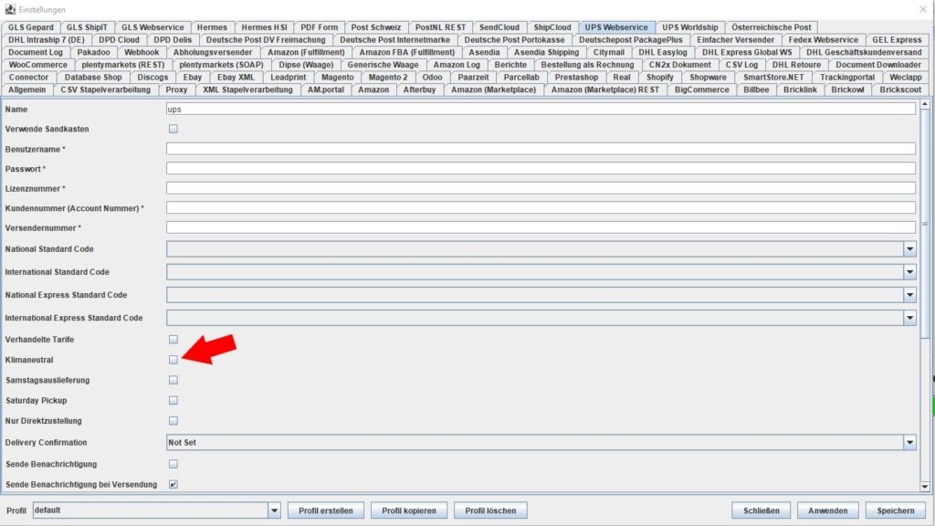 UPS Webservice klimaneutral