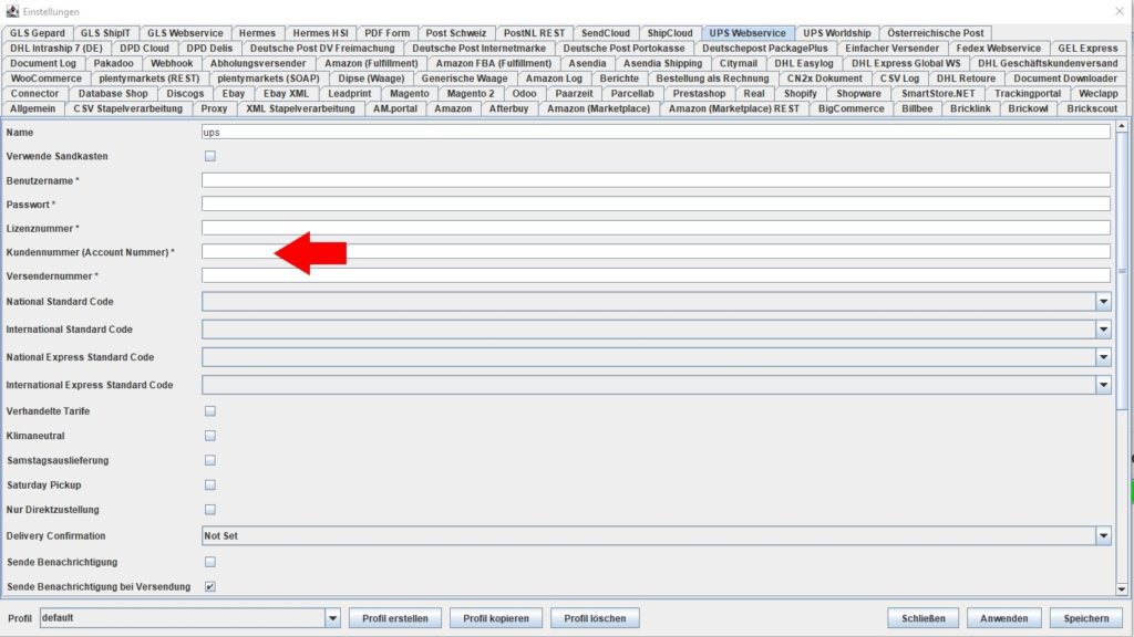 UPS Webservice kundennummer