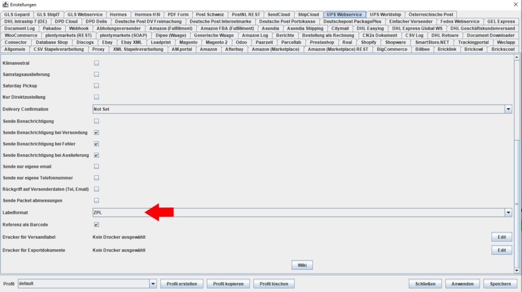 UPS Webservice Labelformat