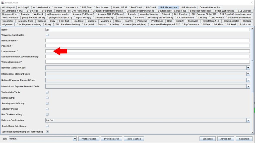 UPS Webservice lizenznummer