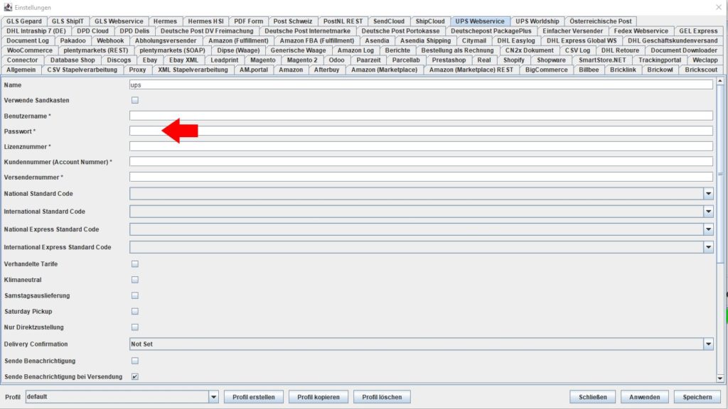 UPS Webservice passwort
