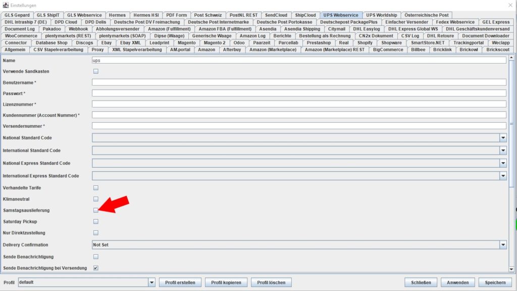 UPS Webservice samstagsauslieferung