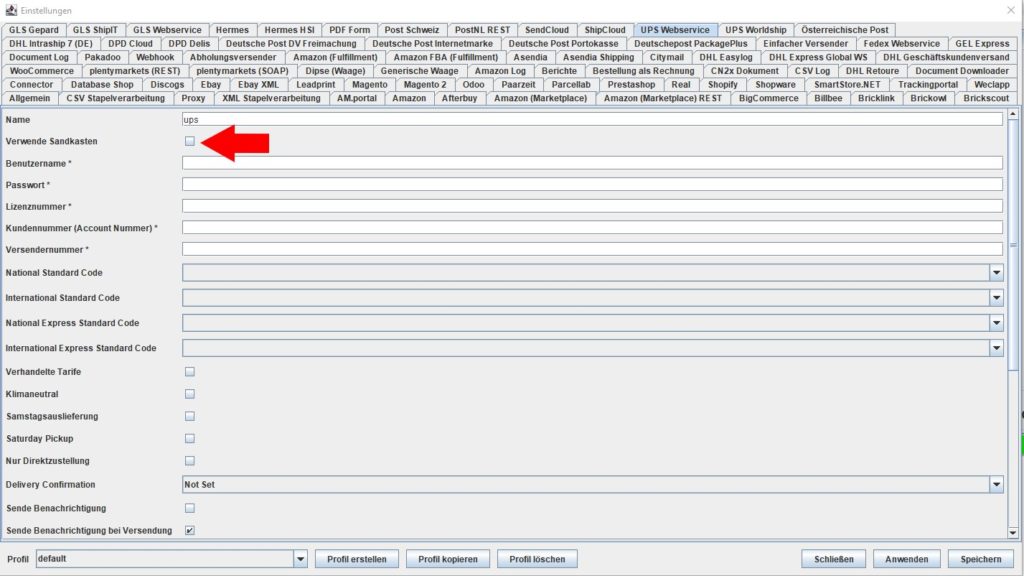 UPS Webservice sandkasten
