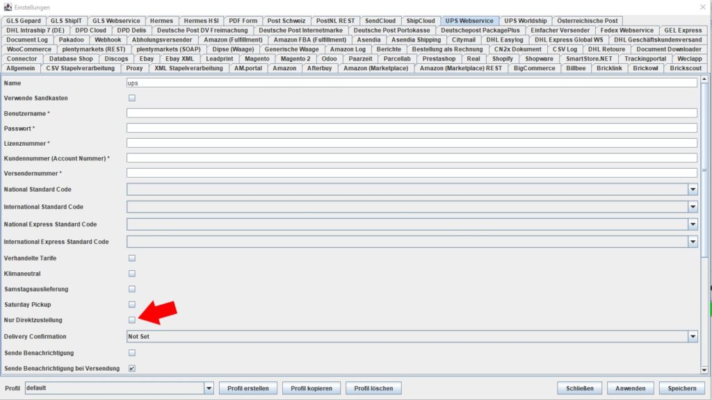 UPS Webservice Direktzustellung