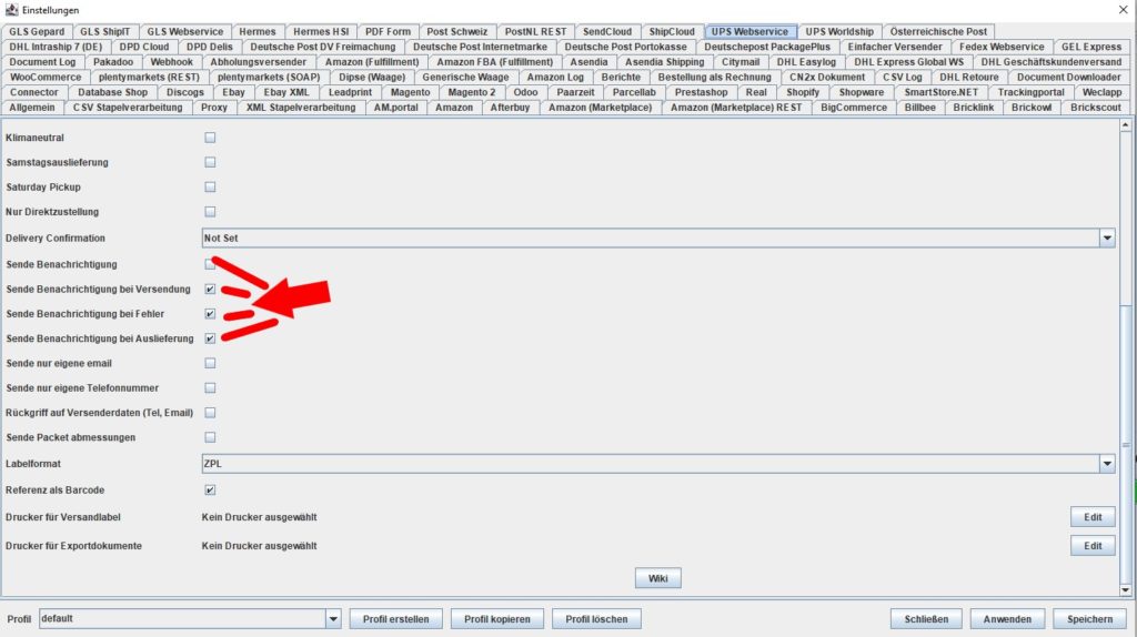 UPS Webservice Benachrichtigungen