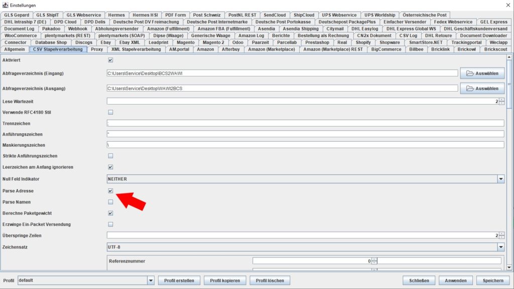 CSV Parse adresse