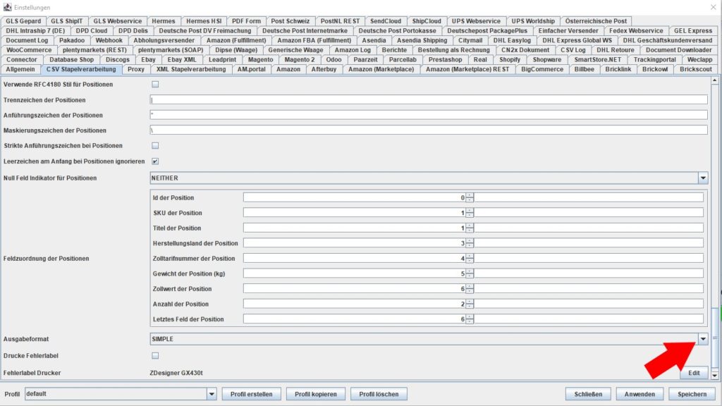 CSV Ausgabeformat