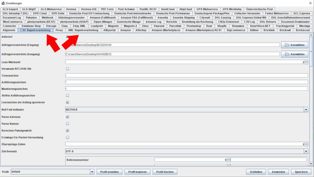 CSV Einstellungen