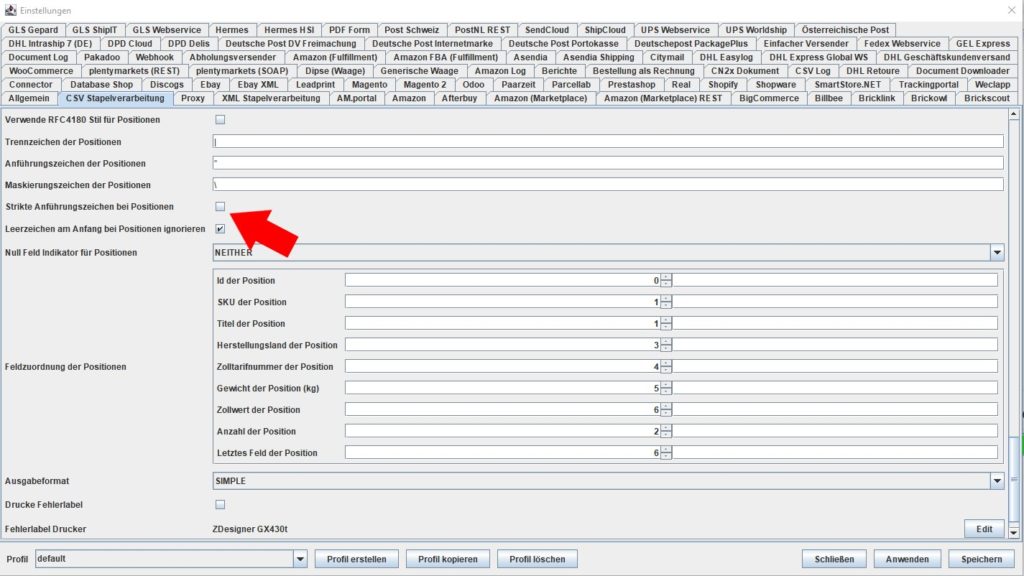 CSV Strikte Anführungszeichen