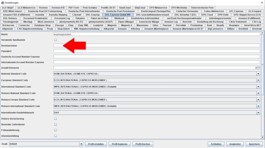 DHL Express Benutzername
