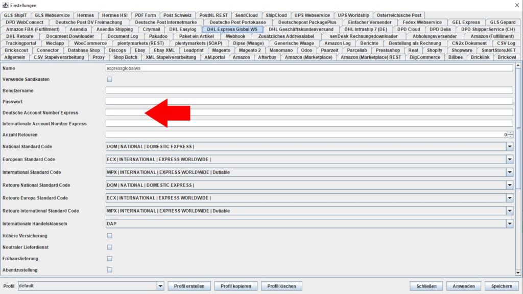 DHL Express Deutsche Accountnumer