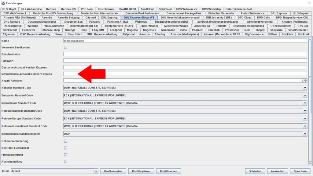 DHL Express Internationale account number