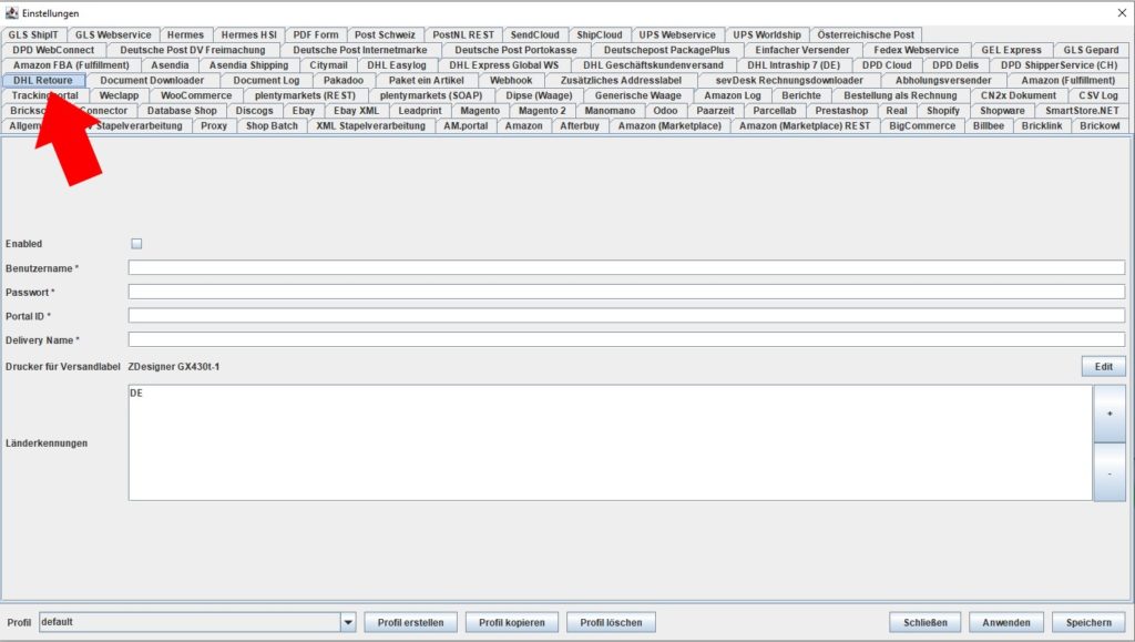 DHL Retoure Einstellung