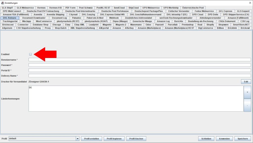 DHL Retoure aktivieren