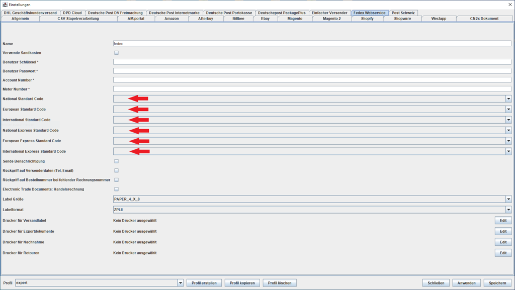 FedEx Webservice Standardcodes