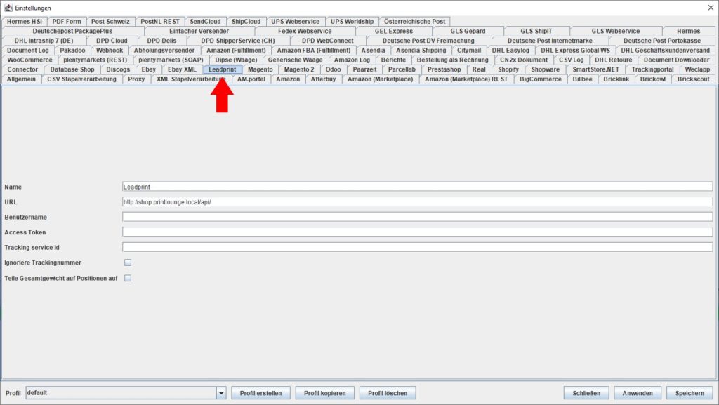LeadPrint Einstellung
