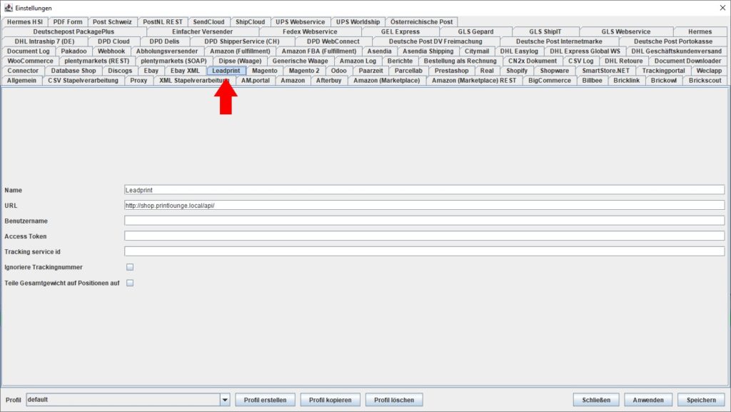 LeadPrint Einstellung