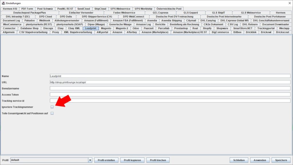 LeadPrint ignoriere Trackingnummer