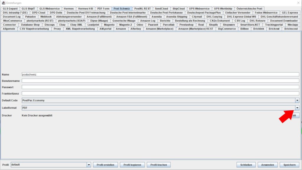 Post Schweiz Labelformat