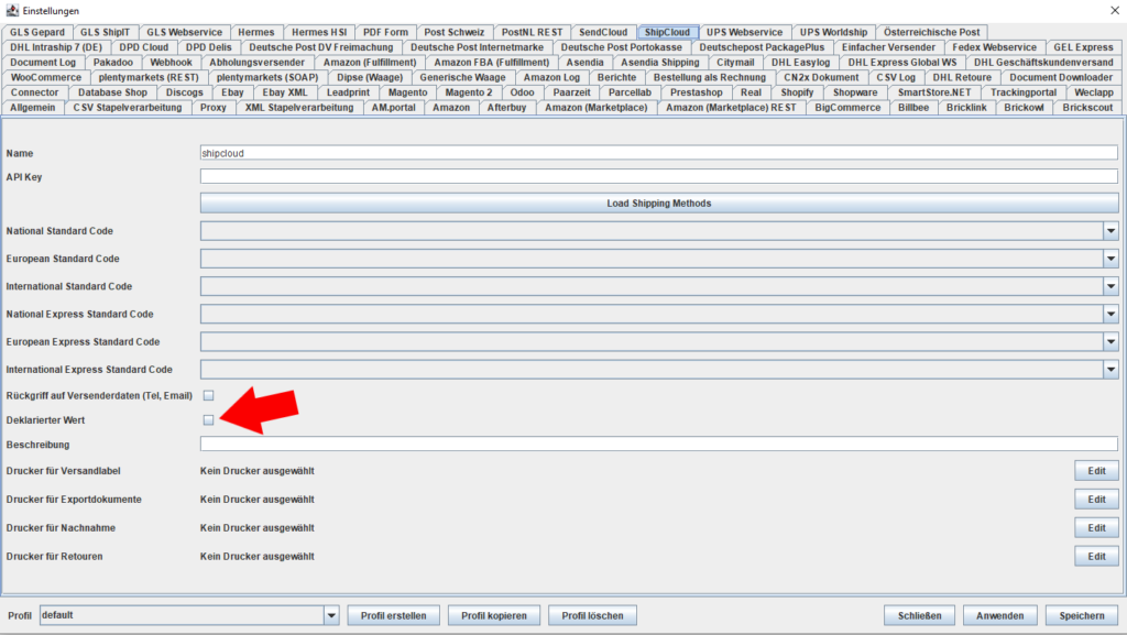 Shipcloud Deklarierter Wert