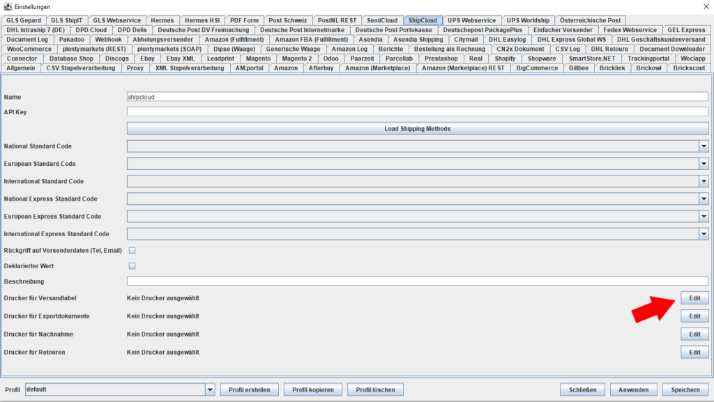 Shipcloud Drucker versand