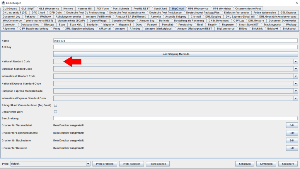 Shipcloud National Standard Code