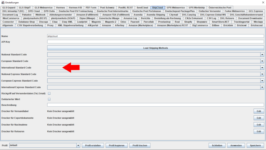 Shipcloud international Standard Code