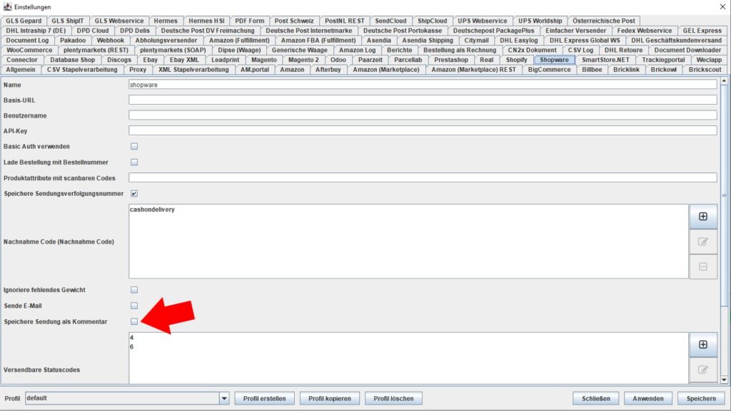 Shopware speichere sendung als kommentar