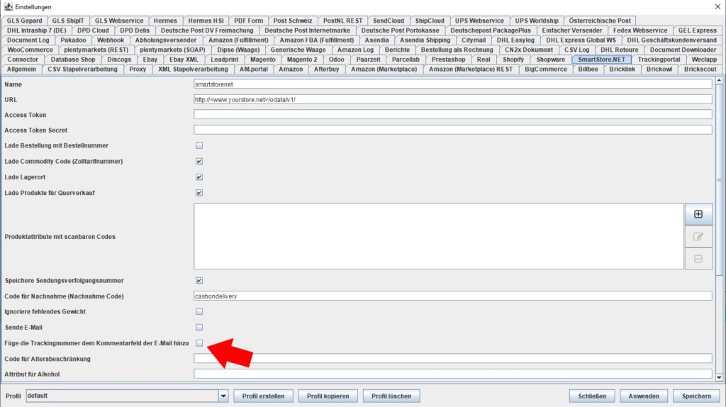 Smartstore füge trackingnummer kommentarfeld hinzu