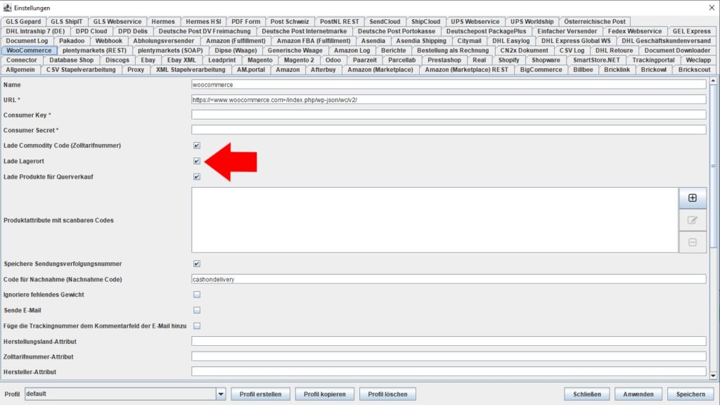 WooCommerce Lade lagerort