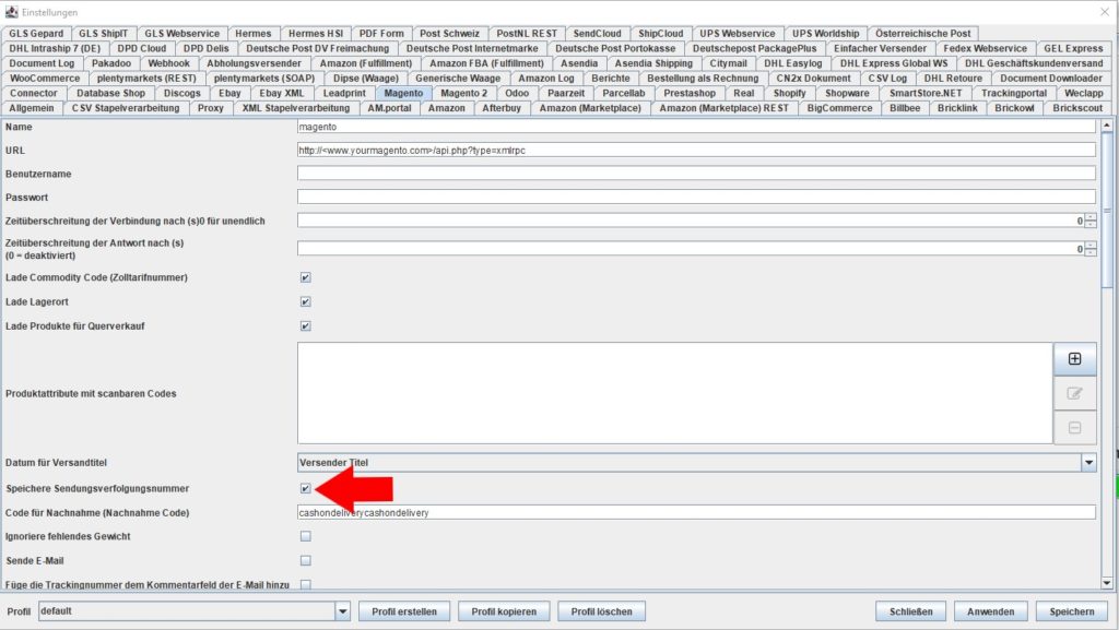 Magento speichere Sendungsverfolgungsnummer