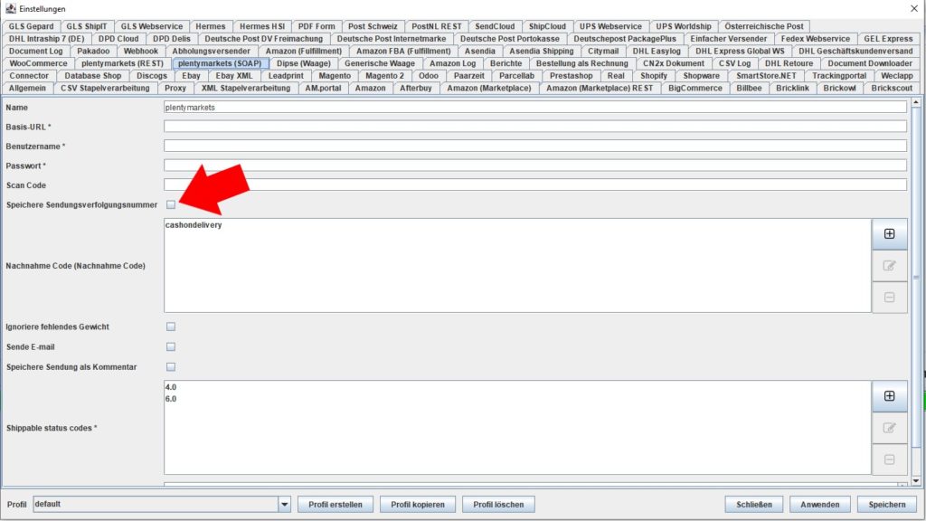 Plentymarkets speichere sendungsverfolgungsnummer