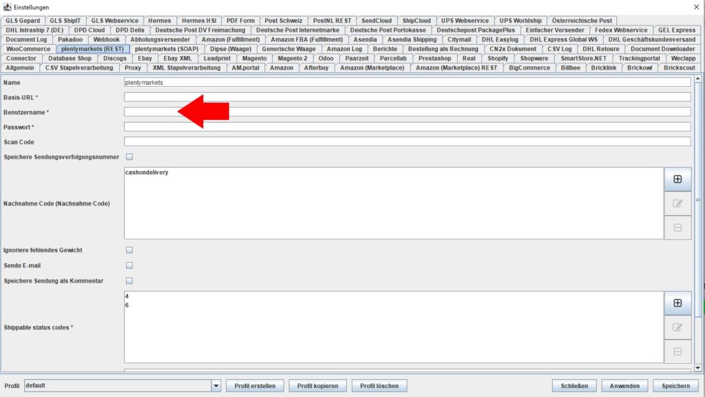 plentymarkets REST Benutzername
