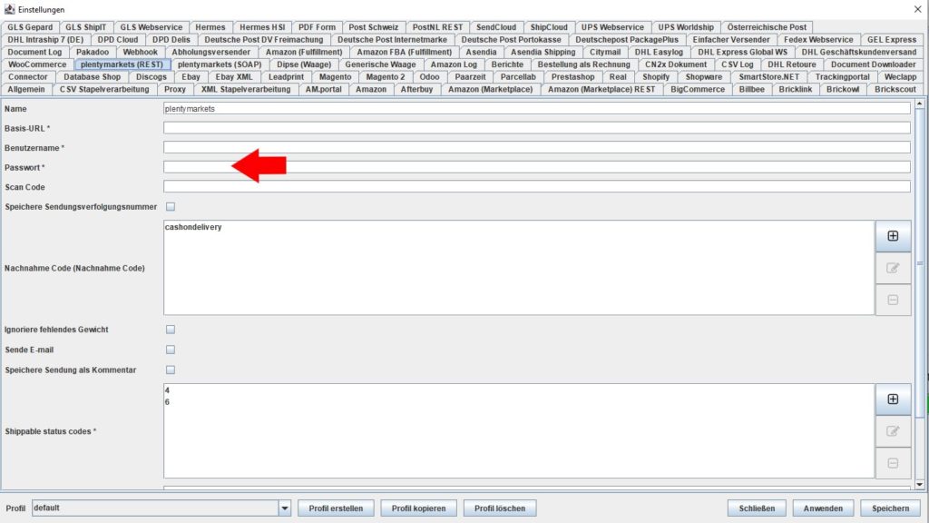 plentymarkets REST Passwort