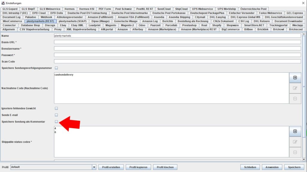 plentymarkets REST Speichere Sendung als Kommentar