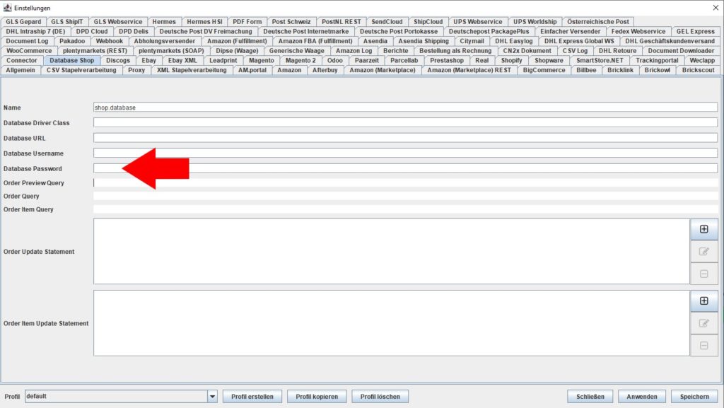 Database Shop Passwort