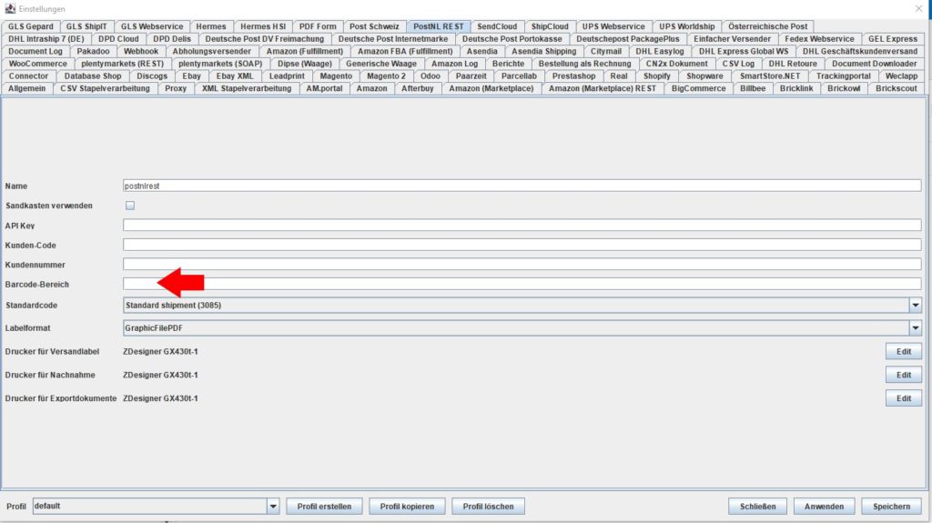 PostNL rest Barcode bereich
