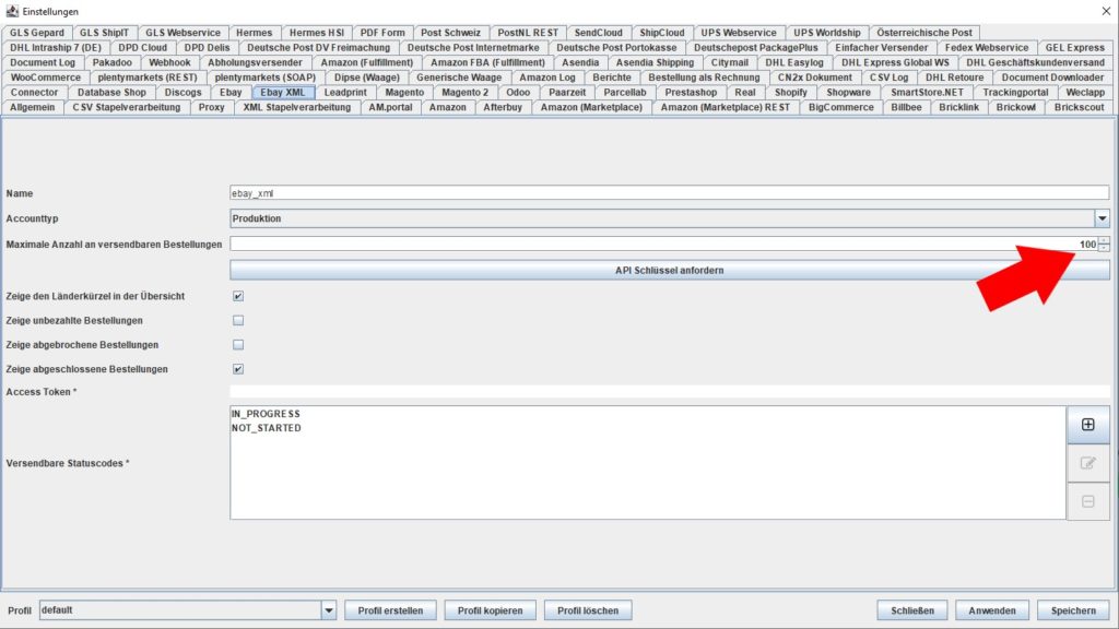 EbayXML Max Anzahl versendbarer Bestellungen
