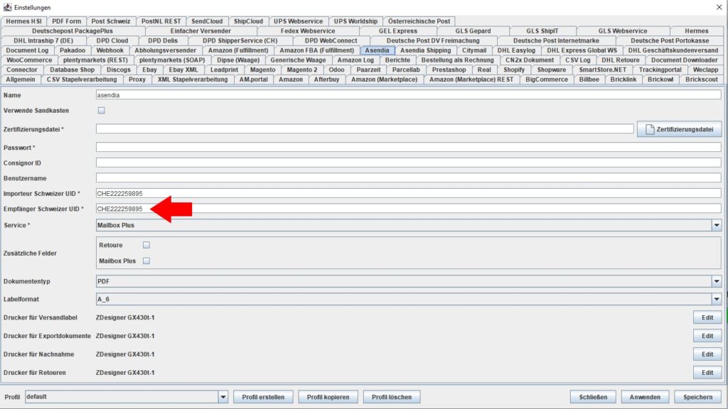 Asendia empfänger schweiz