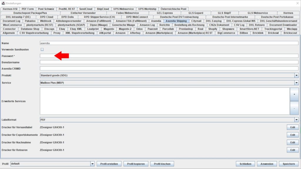 AsendiaShipping passwort