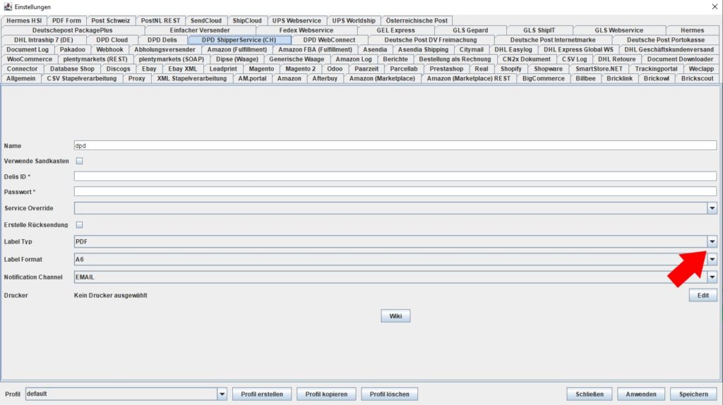 DPDshipperCH Label Typ