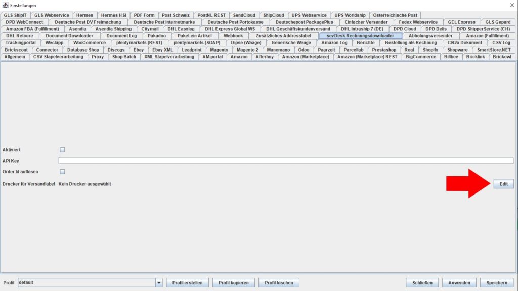 SevDesk Drucker für versandlabel