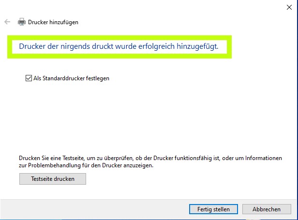 Drucker erfolgreich hinzugefügt