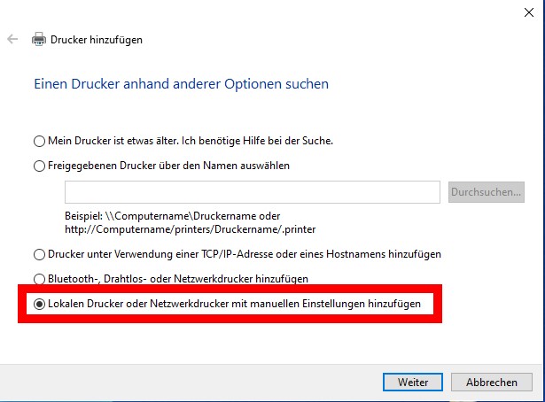 lokalen drucker hinzufügen